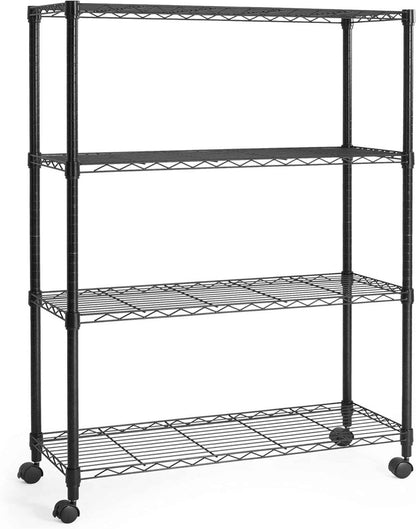 36 x 14 x 54 in. (56”H with wheels) 4-Tier Wire Shelving Unit, Adjustable Height Wire Rack Shelving, with Wheels, Black