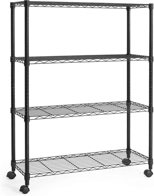 36 x 14 x 54 in. (56”H with wheels) 4-Tier Wire Shelving Unit, Adjustable Height Wire Rack Shelving, with Wheels, Black