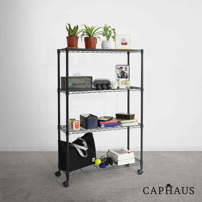 36 x 14 x 54 in. (56”H with wheels) 4-Tier Wire Shelving Unit, Adjustable Height Wire Rack Shelving, with Wheels, Black