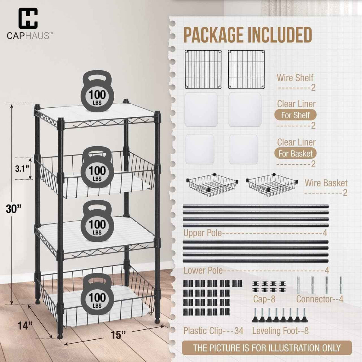 2 to 4 Tier NSF Wire Shelving Basket Shelves, Storage Rack Corner Shelves, Black