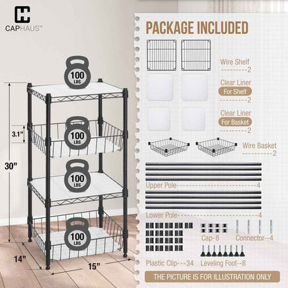 2 to 4 Tier NSF Wire Shelving Basket Shelves, Storage Rack Corner Shelves, Black