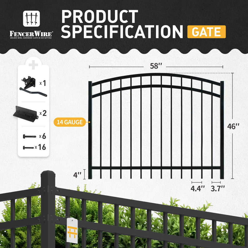 Puerta de cerca decorativa arqueada de alta resistencia de 1.2 m de alto x 1.5 m de ancho con accesorio de cerradura, múltiples opciones