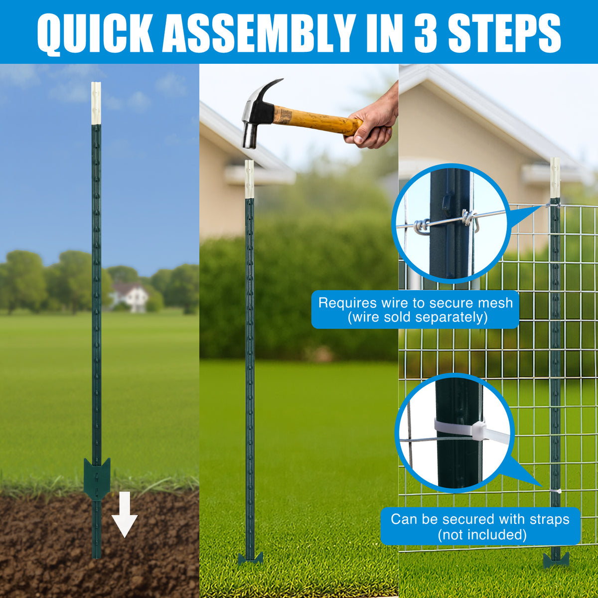 12.5-Gauge 5 ft. x 100 ft. Galvanized Welded Fence Wire Roll with 15 pcs 7 ft T-Posts, Farm & Garden Fencing Kit