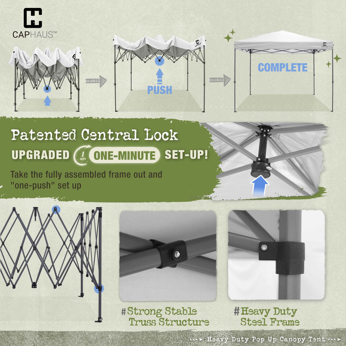 12 ft. x 12 ft. Patented One-Push Pop Up Outdoor Canopy Tent, 3 Color Available