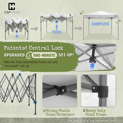 12 ft. x 12 ft. Patented One-Push Pop Up Outdoor Canopy Tent, 3 Color Available