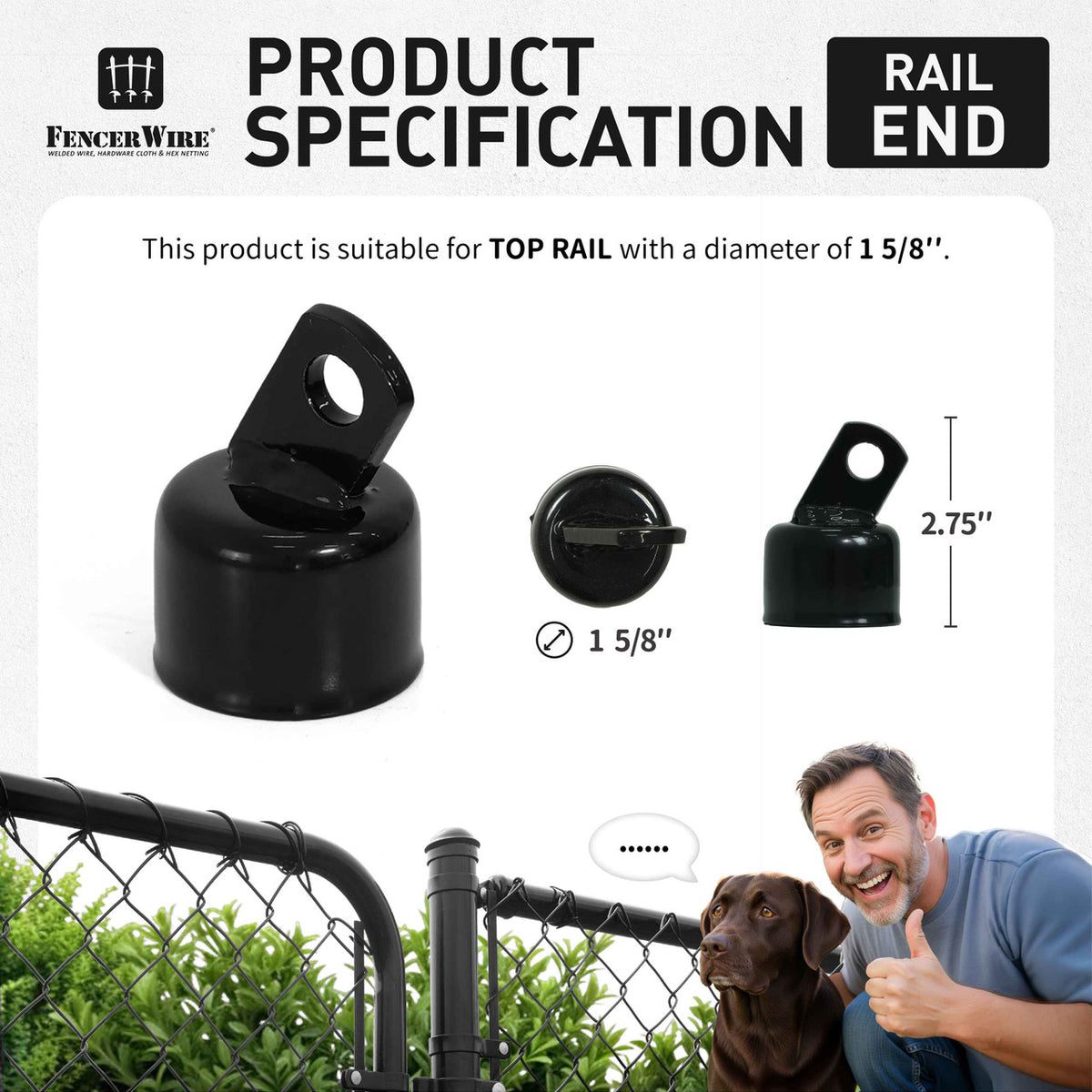 1-5/8" Green Top Rail End, Rail End Cap for 1-5/8" Outside Diameter Pipe, Multi-options