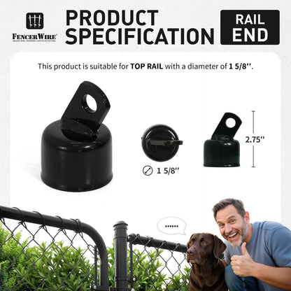 1-5/8" Black Top Rail End, Rail End Cap for 1-5/8" Outside Diameter Pipe, Multi-options