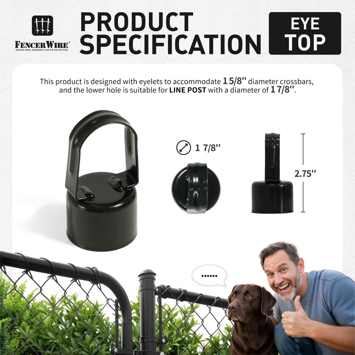 Green Galvanized Chain Link Fence Eye Top Rail Cap, Use for 1-7/8" Outside Diameter Post and 1-5/8" Top Rail, Multi-options