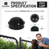 Black 2-3/8" Round Dome External Post Cap, Terminal Post Cap for 2-3/8" Outside Diameter Pipe, Multi-options