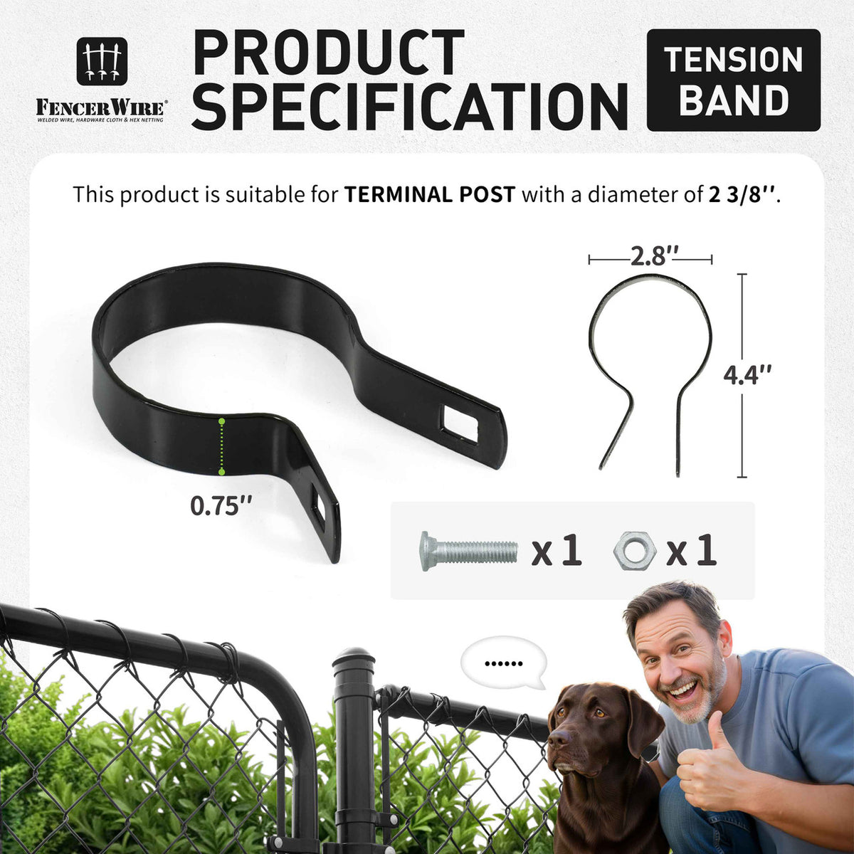 Silver Galvanized Tension Band for 2-3/8" Outside Diameter Post with Bolt & Nut, Multi-options
