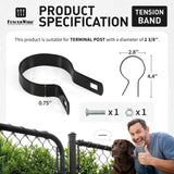 Black Galvanized Tension Band for 2-3/8" Outside Diameter Post with Bolt & Nut, Multi-options