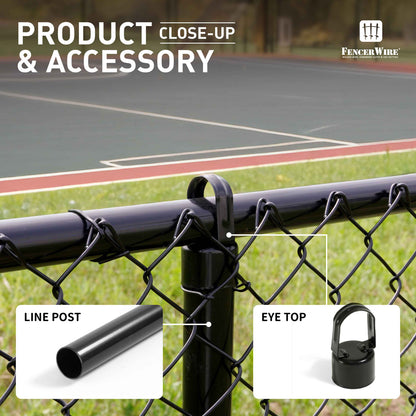6/7/8 FT Black Chain Link Fence Line Round Post, Line Post with 1-7/8” Outside Diameter, Multi-options