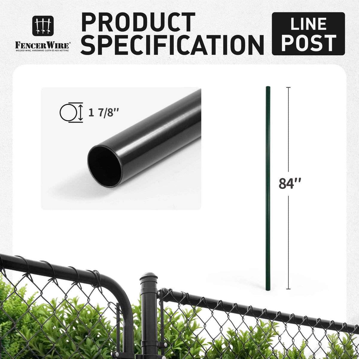 6/7/8 FT Galvanized Chain Link Fence Line Round Post, Line Post with 1-7/8” Outside Diameter, Multi-options
