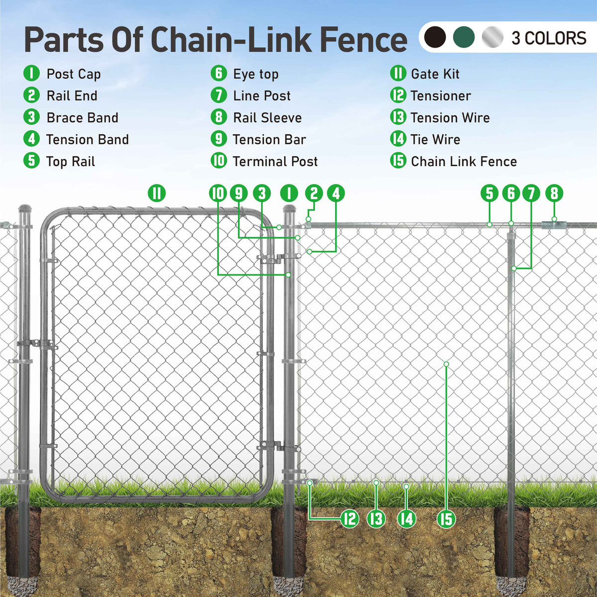 6/7/8 FT Galvanized Chain Link Fence Terminal Post, Terminal Post with 2-3/8” Outside Diameter, Multi-options