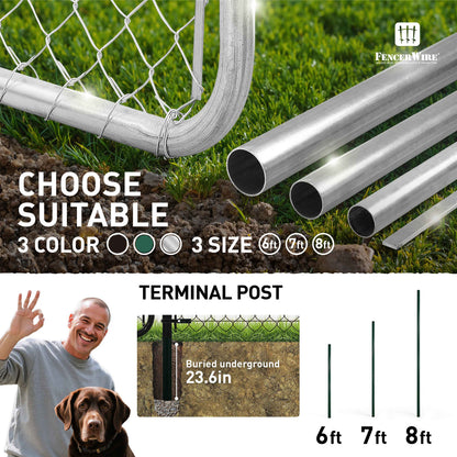 6/7/8 FT Black Chain Link Fence Terminal Post, Terminal Post with 2-3/8” Outside Diameter, Multi-options