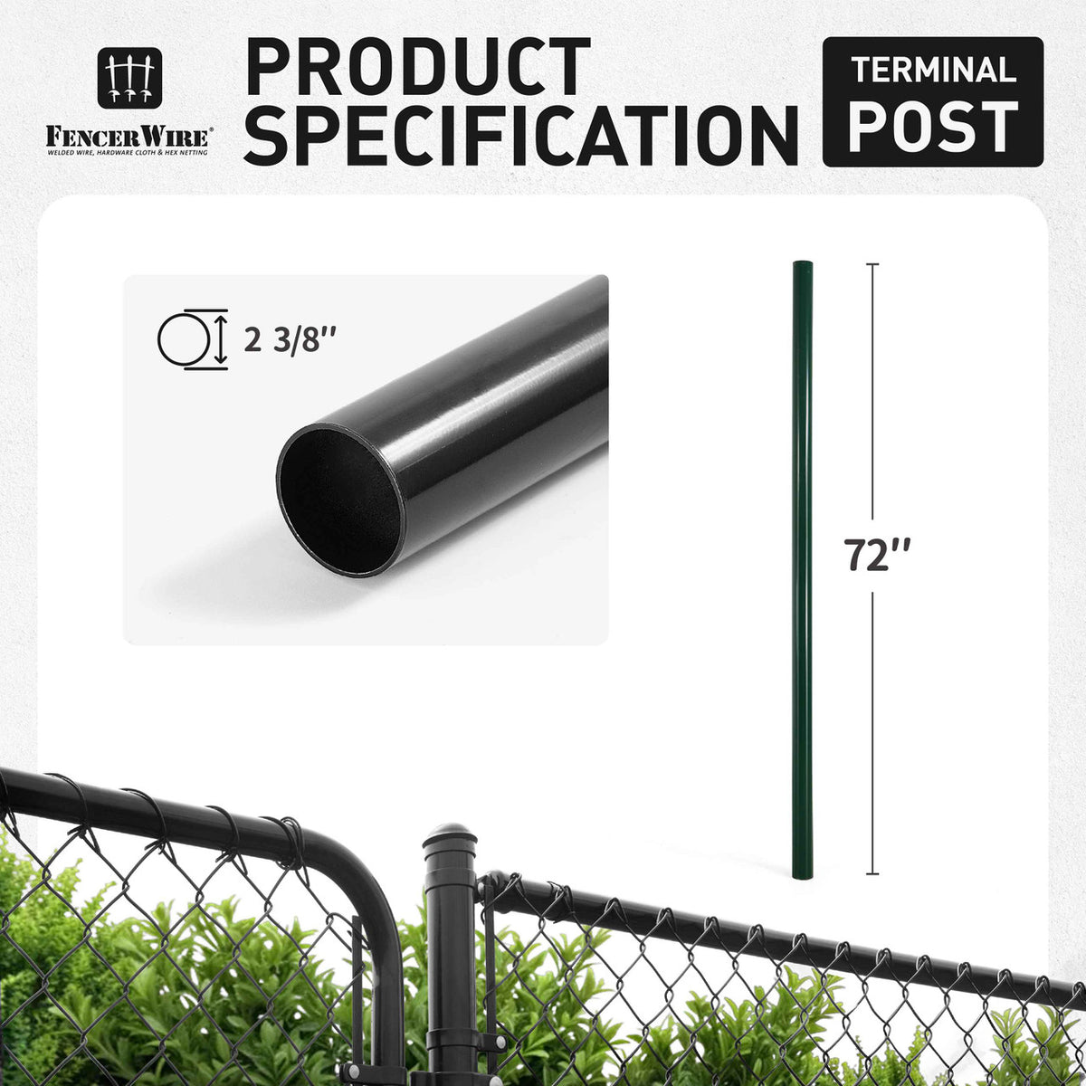 6/7/8 FT Galvanized Chain Link Fence Terminal Post, Terminal Post with 2-3/8” Outside Diameter, Multi-options