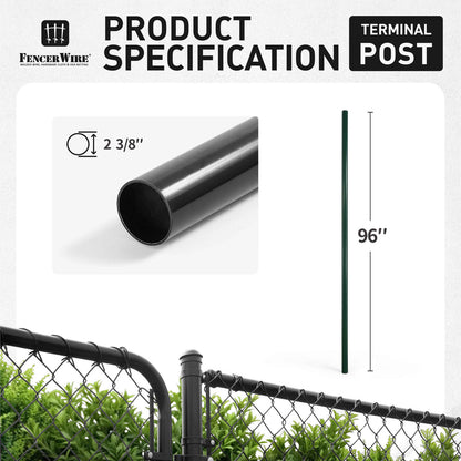 6/7/8 FT Galvanized Chain Link Fence Terminal Post, Terminal Post with 2-3/8” Outside Diameter, Multi-options