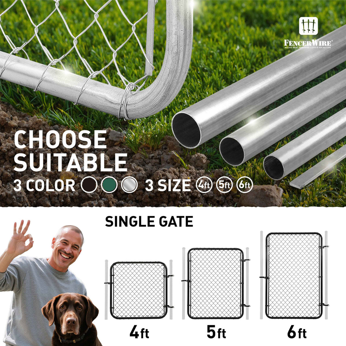 9 / 11.5 Gauge Black Vinyl Coated Chain Link Fence Gate Kit, Multi-options