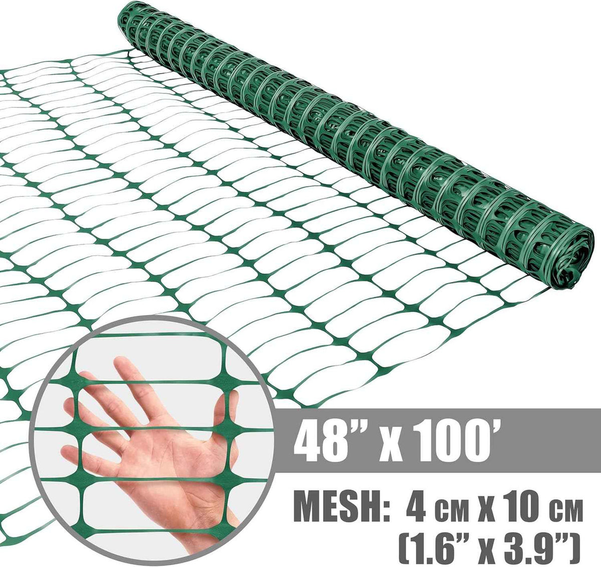 4 ft. x 100 ft. Green Plastic Fencing Roll for Construction Fencing, Pet Fencing and Event Fencing, 4 cm x 10 cm Mesh
