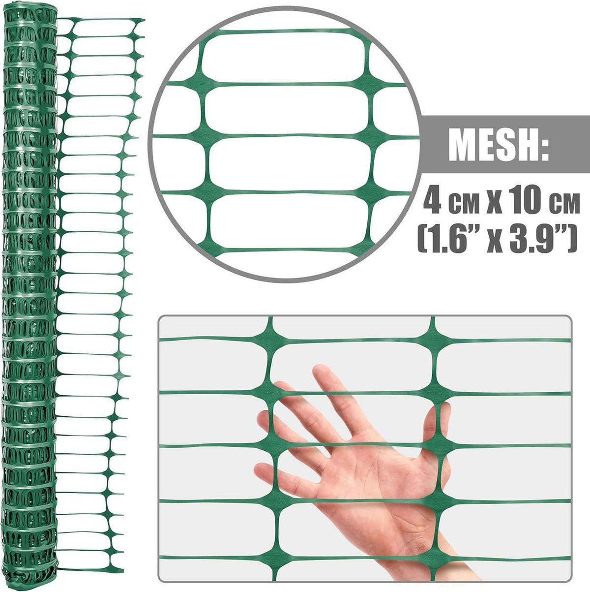 4 ft. x 100 ft. Green Plastic Fencing Roll for Construction Fencing, Pet Fencing and Event Fencing, 4 cm x 10 cm Mesh
