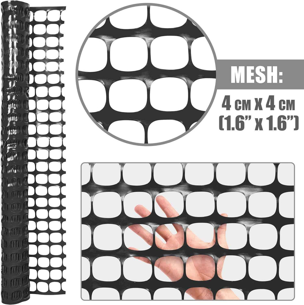 4 ft. x 100 ft. Outdoor Black Plastic Snow Fence with Opening Mesh Size 1.6" x 1.6"