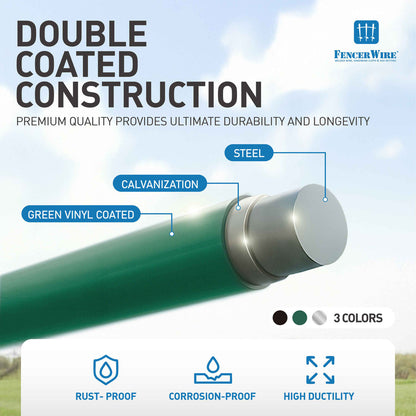 Green 328 Ft. 9 Gauge Tension Wire, Heavy Duty High Strength Multi-Purpose Rust-Resistant Bendable Steel Wire for Fencing, Gardening, Pet Enclosures, Landscaping, Crafts & DIY Projects