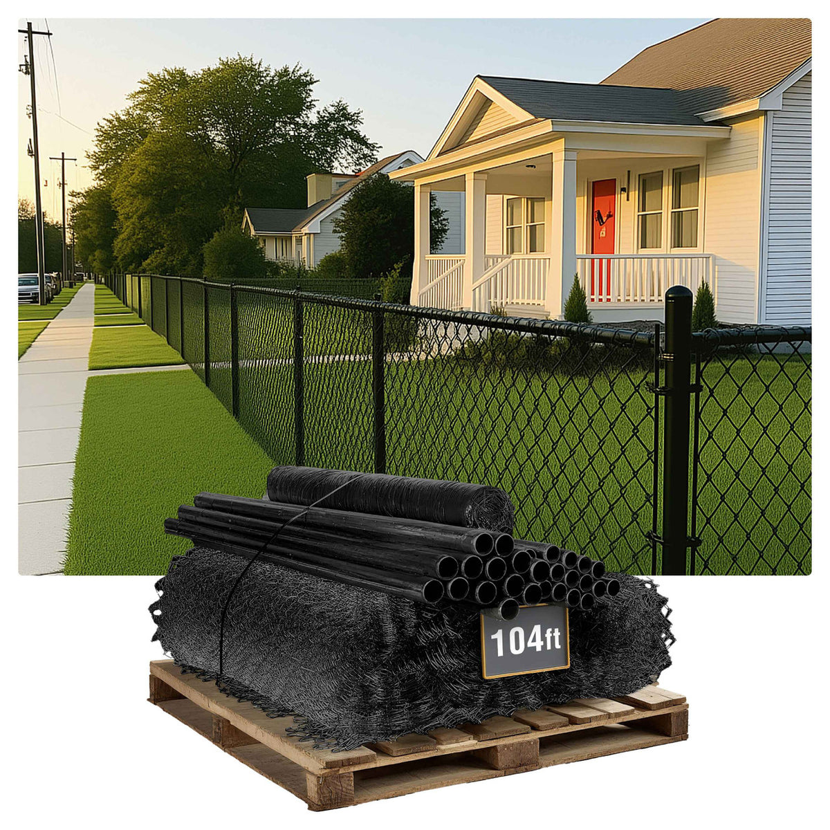 5ft. Height 9 Gauge Green Vinyl Coated Chain Link Fence Kit w/Fence Fabric, Gate, Posts, Top Rails & Hardware, Multiple Options