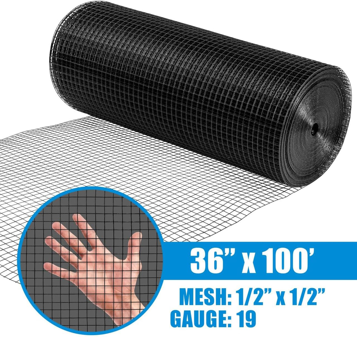 19 Gauge Black Vinyl Coated Welded Fence Wire Rolls, Mesh 1/2" X 1/2", Versatile Garden Wire Fencing, Multiple Size Options