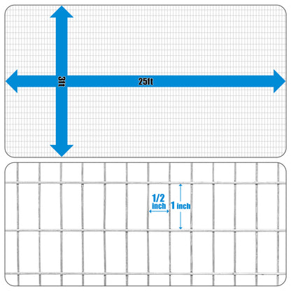 16 Gauge Galvanized Welded Fence Wire with Mesh Size 1" x 1/2", Multiple Size Options
