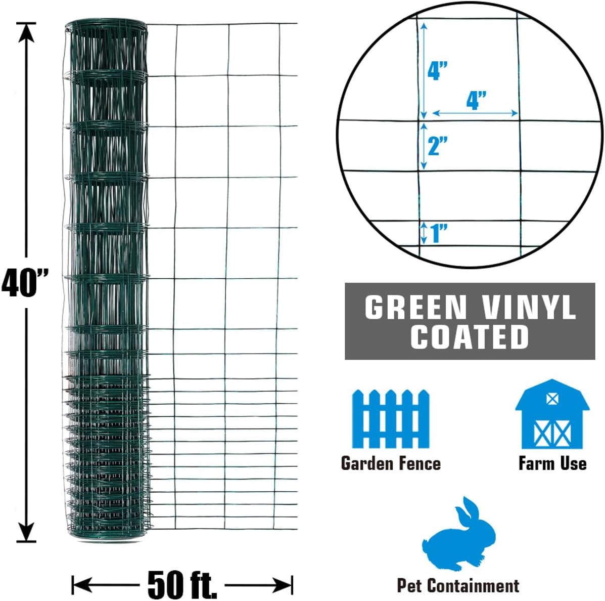 16 Gauge Vinyl Coated Rabbit Guard Fence, Multiple Options