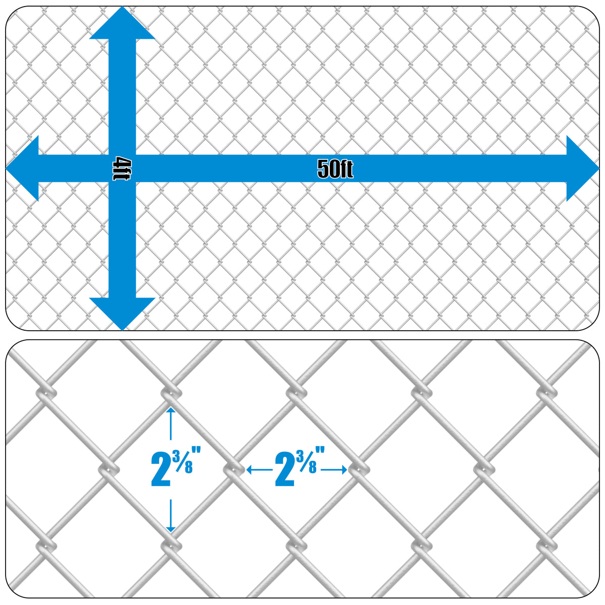 11.5 Gauge Galvanized Steel Chain Link Fence Fabric, Diamond Mesh Size 2-3/8 Inch, Multiple Options