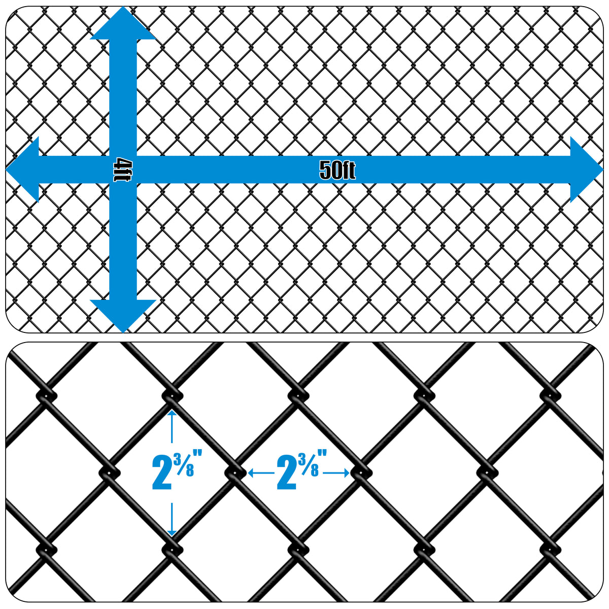 9 Gauge Black Vinyl Coated Galvanized Steel Chain Link Fence Fabric, Diamond Mesh Size 2-3/8 Inch, Multiple Options