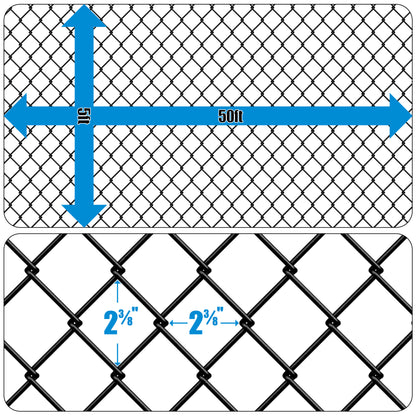 9 Gauge Black Vinyl Coated Galvanized Steel Chain Link Fence Fabric, Diamond Mesh Size 2-3/8 Inch, Multiple Options