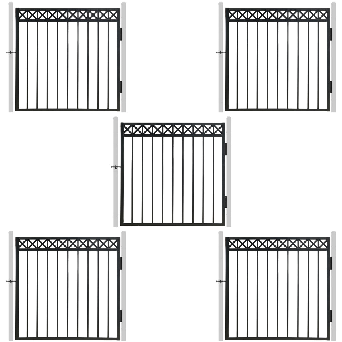 Puerta de valla decorativa de alta resistencia con diseño en X y parte superior plana, de 4 pies de alto x 4 pies de ancho, varias opciones