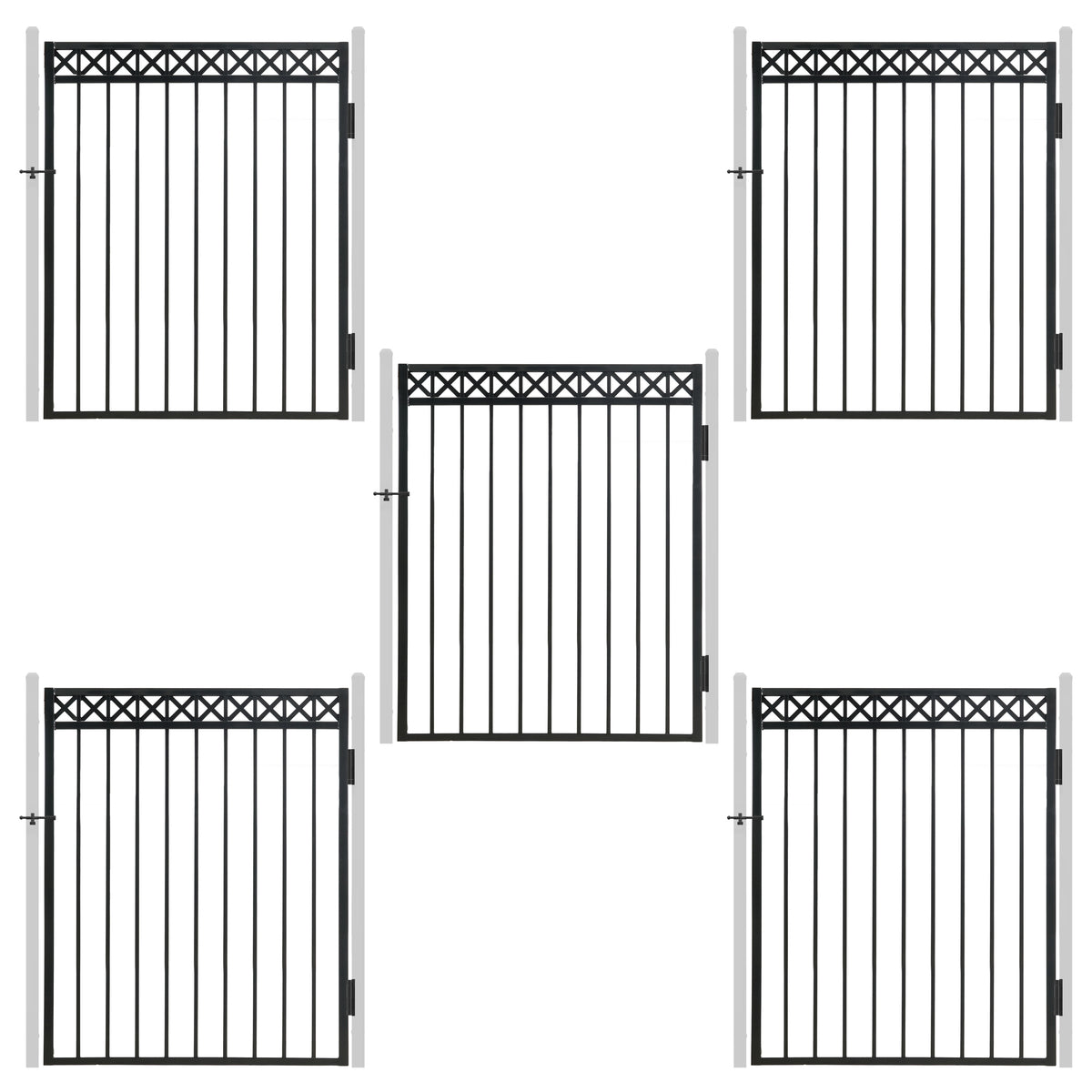 5FT Height x 4FT Width Heavy Duty Flat Top X-Pattern Decorative Fence Gate, Multiple Options