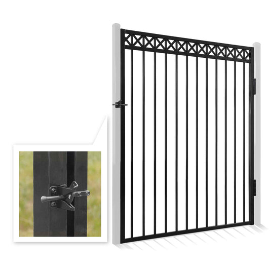 6FT Height X 5FT Width Heavy Duty Flat Top X-Pattern Fence Gate with Lock Attachment, Multiple Options