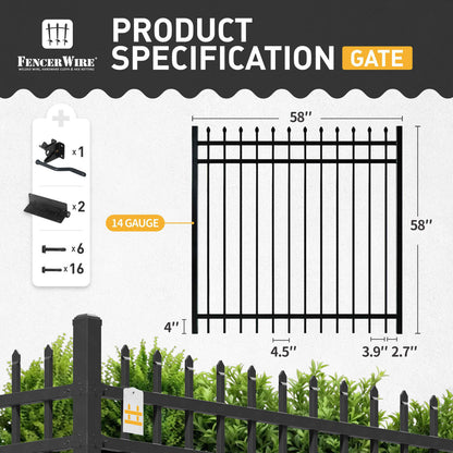 6FT Height X 5FT Width Heavy Duty Pinnacle Fence Gate with Lock Attachment, Multiple Options