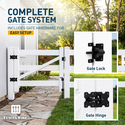 4-Rail Vinyl Ranch Fence Kit with 5ft H x 4ft W Gate, 7ft Posts & 8ft Rails, Multiple Options