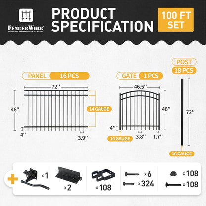 Kit de Valla de Seguridad de Alta Resistencia con Paneles de 1.22 m de Alto x 1.83 m de Ancho, Puerta Arqueada, Postes y Conectores, Múltiples Opciones