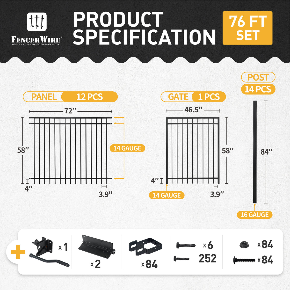 Kit de barrera para cercas de alta resistencia con paneles de 5 pies de alto y 6 pies de ancho, puerta de panel superior plano, postes y conectores, múltiples opciones