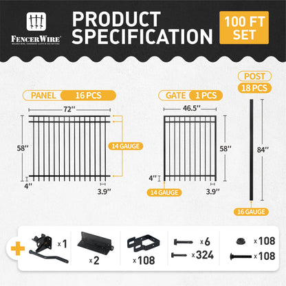 Kit de barrera para cercas de alta resistencia con paneles de 5 pies de alto y 6 pies de ancho, puerta de panel superior plano, postes y conectores, múltiples opciones