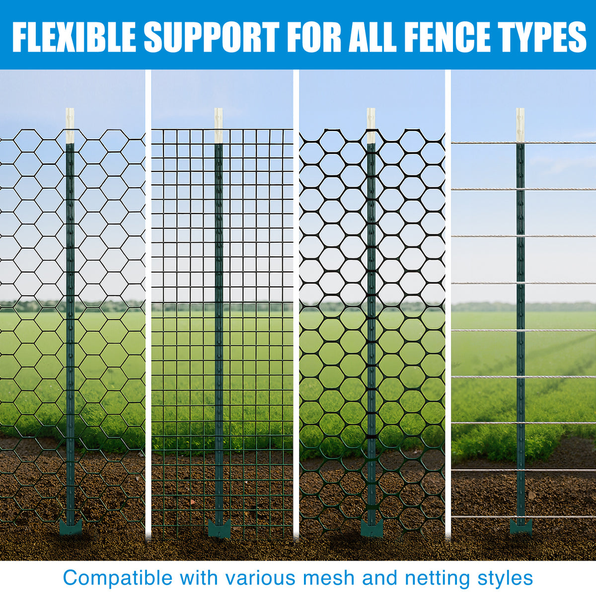 7FT No Dig Steel T-Post with T-Channel and Anchor Plate, Multiple Options