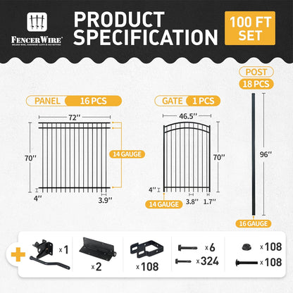 Kit de Barreira de Cerca Resistente com Topo Plano, Painéis de 1,8m de Altura X 1,8m de Largura, Portão Arqueado, Postes e Conectores, Múltiplas Opções