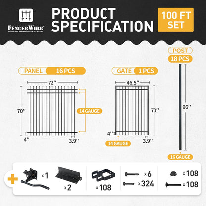 Kit de barrera de cerca Pinnacle de servicio pesado con paneles de 6 pies de alto x 6 pies de ancho, puerta de parte superior plana, postes y conectores, múltiples opciones