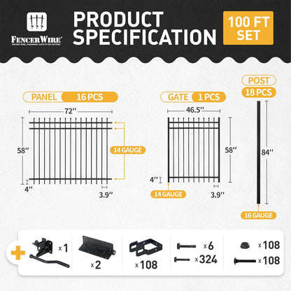 Heavy Duty Pinnacle Fence Barrier Kit with 5FT Height X 6FT Width Panels, Pinnacle Gate, Posts & Connectors, Multi-options