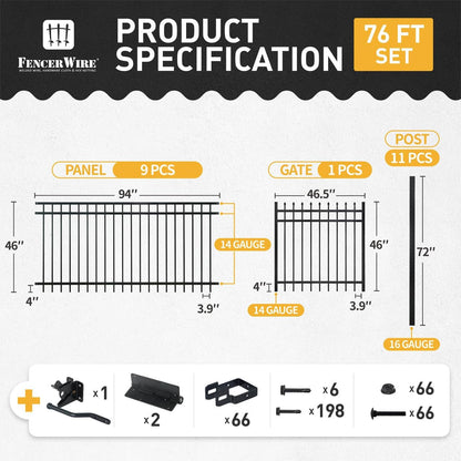 Kit de valla de paneles planos para servicio pesado con paneles de 1.2 m de alto x 2.4 m de ancho, puerta Pinnacle, postes y conectores, varias opciones