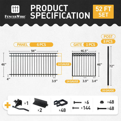 Kit de Barrera de Cerca Plana de Alta Resistencia con Paneles de 4FT de Alto X 8FT de Ancho, Puerta Decorativa, Postes y Conectores, Múltiples Opciones