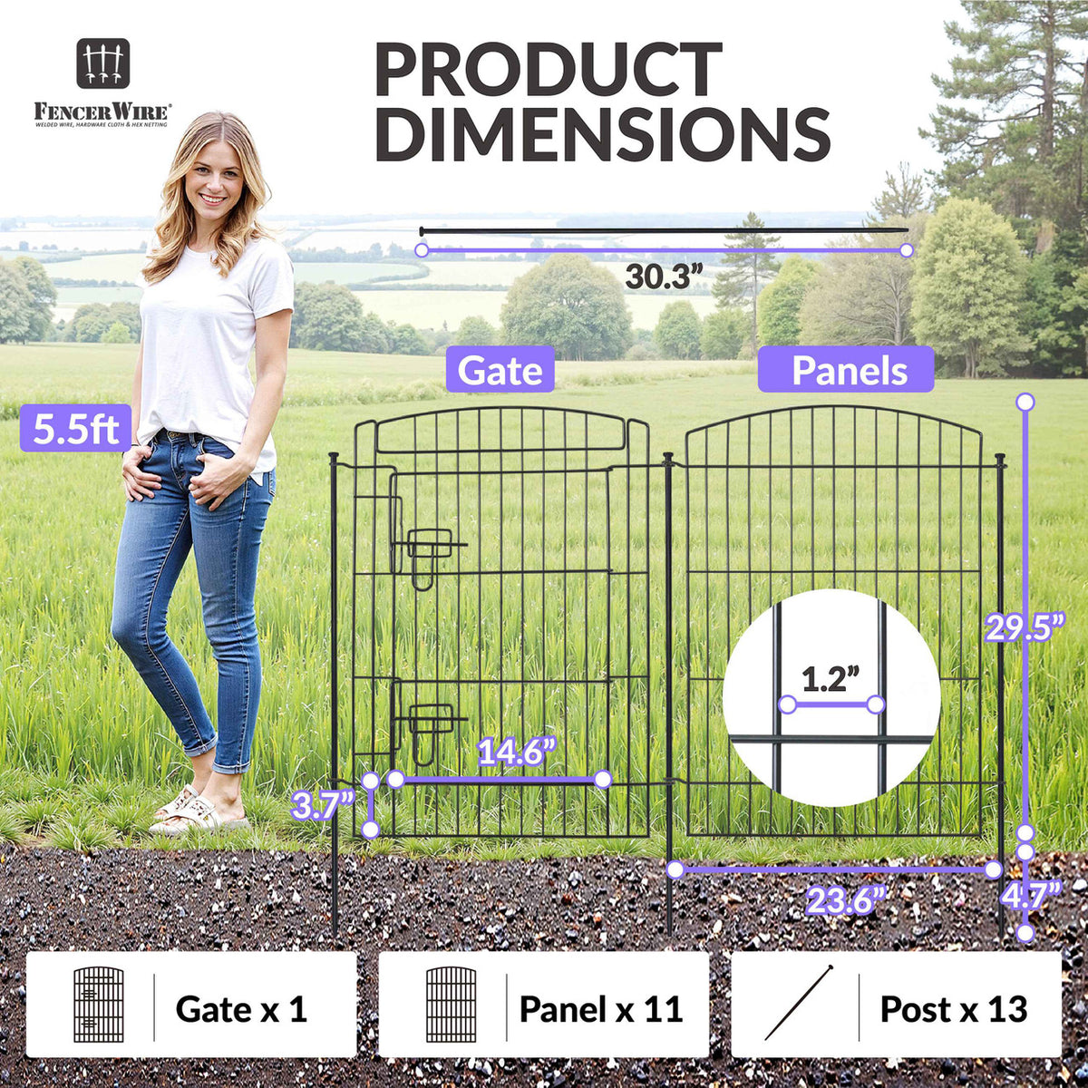 CAPHAUS Decorative Garden Fence with Gate, 29.5"H x 23.6"W No Dig Dog Fence Outdoor for Yard Garden Patio, Arched Rustproof Metal Garden Barrier Border, Temporary Animal Barrier