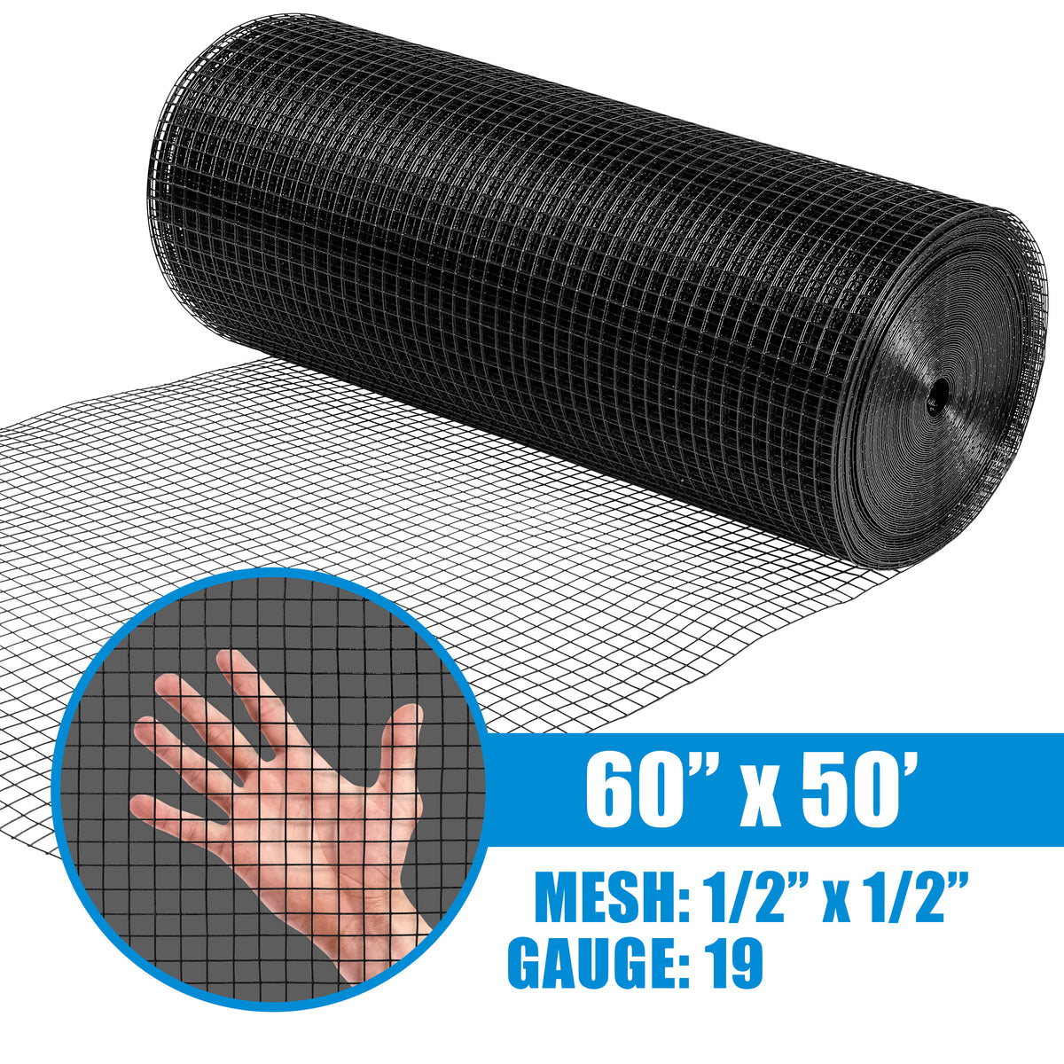 Rollos de alambre para cercas soldados con revestimiento de vinilo negro de calibre 19, malla de 1/2" x 1/2", cercas de alambre de jardín versátiles, múltiples opciones de tamaño