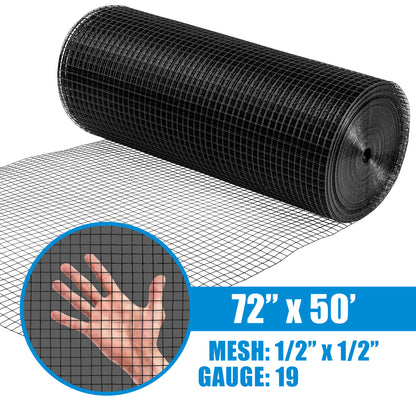 Rollos de alambre para cercas soldados con revestimiento de vinilo negro de calibre 19, malla de 1/2" x 1/2", cercas de alambre de jardín versátiles, múltiples opciones de tamaño